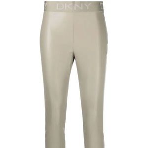 DKNY Womens High Rose Faux Leather Stretch Waist Logo Pants